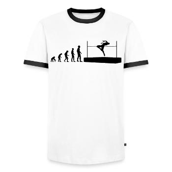 Evolution Hochsprung Athlet Evolutionär - Männer Kontrast-T-Shirt - Weiß/Schwarz - Vorne - AI Model Female 172 light (172cm) & AI Model Male 178 dark (178cm)