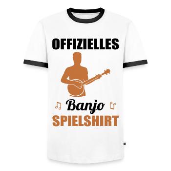 Offizielles Banjo Spielshirt - Geschenkidee - Männer Kontrast-T-Shirt - Weiß/Schwarz - Vorne - AI Model Female 172 light (172cm) & AI Model Male 178 dark (178cm)