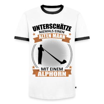 Alphorn Geschenk - Alter Mann, Weiser Klang - Männer Kontrast-T-Shirt - Weiß/Schwarz - Vorne - AI Model Female 172 light (172cm) & AI Model Male 178 dark (178cm)
