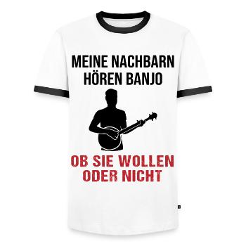 Sons de banjo - cadeau pour les voisins - T-shirt contrasté Homme - blanc/noir - Devant - AI Model Female 172 light (172cm) & AI Model Male 178 dark (178cm)