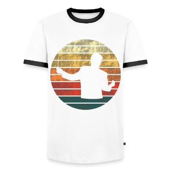 Conductor in the Sunset - Melodic Gift - Men's Ringer Shirt - white/black - Front - AI Model Female 172 light (172cm) & AI Model Male 178 dark (178cm)