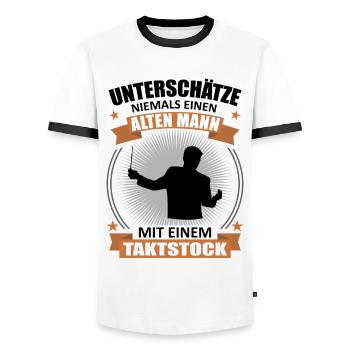 Never Underestimate an Old Man - Baton - Men's Ringer Shirt - white/black - Front - AI Model Female 172 light (172cm) & AI Model Male 178 dark (178cm)