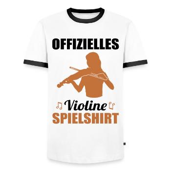 Official Violin Practice Shirt - Men's Ringer Shirt - white/black - Front - AI Model Female 172 light (172cm) & AI Model Male 178 dark (178cm)