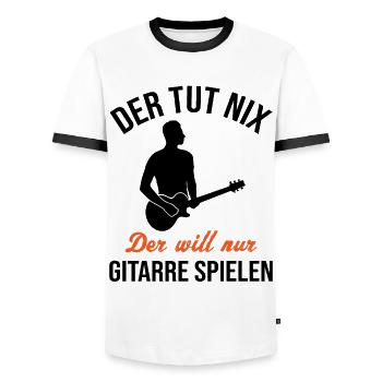 Quiet Guitar Player Gift Shirt - Men's Ringer Shirt - white/black - Front - AI Model Female 172 light (172cm) & AI Model Male 178 dark (178cm)