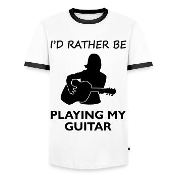 Rather Guitar Playing - Gift Choice - Men's Ringer Shirt - white/black - Front - AI Model Female 172 light (172cm) & AI Model Male 178 dark (178cm)