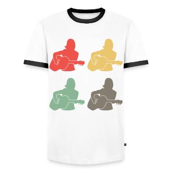 Colorful Female Guitarists Gift Ensemble - Men's Ringer Shirt - white/black - Front - AI Model Female 172 light (172cm) & AI Model Male 178 dark (178cm)
