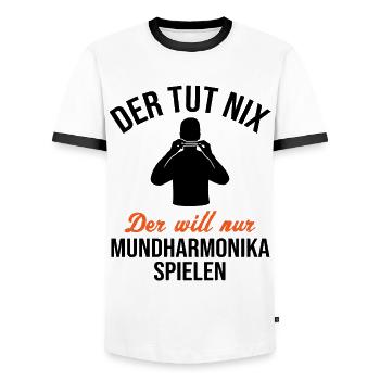 Musique paisible Amour Harmonica - T-shirt contrasté Homme - blanc/noir - Devant - AI Model Female 172 light (172cm) & AI Model Male 178 dark (178cm)