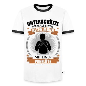 Senior Panflutist – Attention Talent! - Men's Ringer Shirt - white/black - Front - AI Model Female 172 light (172cm) & AI Model Male 178 dark (178cm)