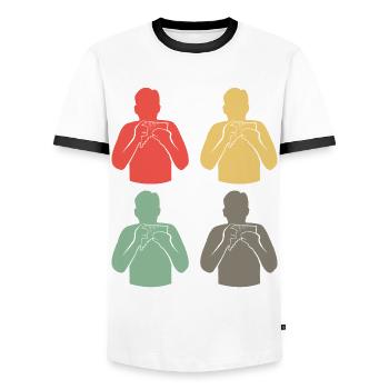 Magie du Quatuor de flûtes de Pan coloré - cadeau - T-shirt contrasté Homme - blanc/noir - Devant - AI Model Female 172 light (172cm) & AI Model Male 178 dark (178cm)