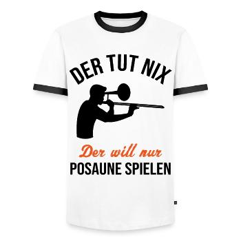 Ne veut pas jouer au trombone cadeau - T-shirt contrasté Homme - blanc/noir - Devant - AI Model Female 172 light (172cm) & AI Model Male 178 dark (178cm)
