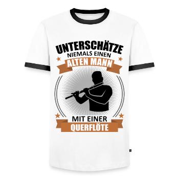 Old man with flute wisdom - Men's Ringer Shirt - white/black - Front - AI Model Female 172 light (172cm) & AI Model Male 178 dark (178cm)