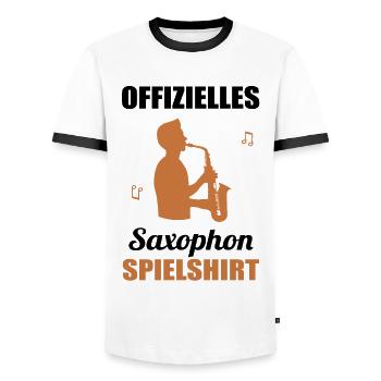 Chemise de jeu de saxophoniste classique - cadeau - T-shirt contrasté Homme - blanc/noir - Devant - AI Model Female 172 light (172cm) & AI Model Male 178 dark (178cm)