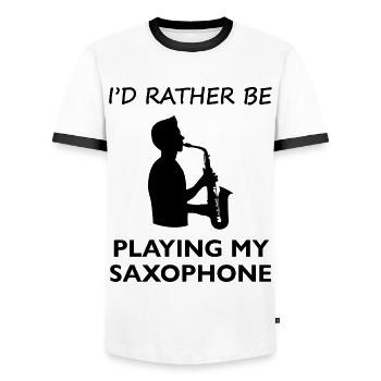 Préfère jouer du saxophone – puriste de la musique - T-shirt contrasté Homme - blanc/noir - Devant - AI Model Female 172 light (172cm) & AI Model Male 178 dark (178cm)