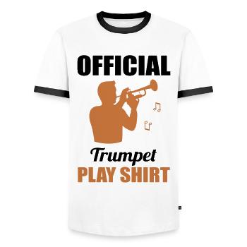 Trumpet Play Shirt – Your Musician's Dress - Men's Ringer Shirt - white/black - Front - AI Model Female 172 light (172cm) & AI Model Male 178 dark (178cm)