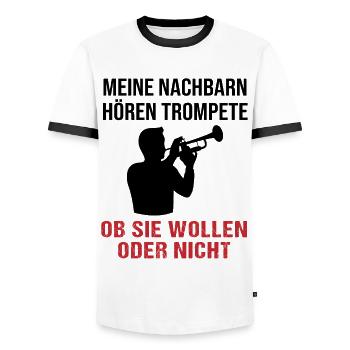 Trumpet Sounds – Neighbourhood Concert - Men's Ringer Shirt - white/black - Front - AI Model Female 172 light (172cm) & AI Model Male 178 dark (178cm)