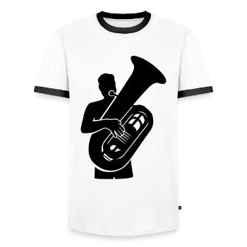 Tuba Virtuoso – Tiefklang Meister - Men's Ringer Shirt - white/black - Front - AI Model Female 172 light (172cm) & AI Model Male 178 dark (178cm)