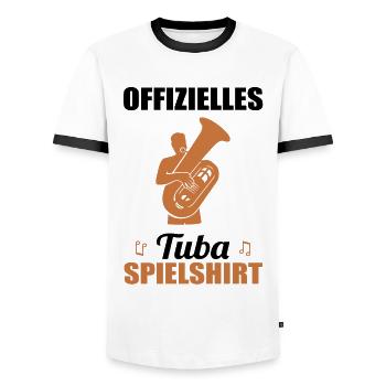 Official Tuba Playing Shirt Music Love - Men's Ringer Shirt - white/black - Front - AI Model Female 172 light (172cm) & AI Model Male 178 dark (178cm)