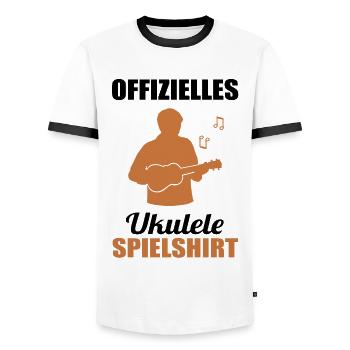 Offizielles Ukulele Spielshirt Melodie - Männer Kontrast-T-Shirt - Weiß/Schwarz - Vorne - AI Model Female 172 light (172cm) & AI Model Male 178 dark (178cm)