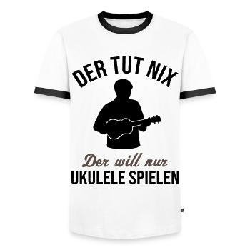 Innocent Ukulele Player Fun Gift - Men's Ringer Shirt - white/black - Front - AI Model Female 172 light (172cm) & AI Model Male 178 dark (178cm)