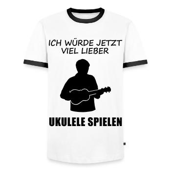 Préférez jouer la joie du musicien de ukulélé - T-shirt contrasté Homme - blanc/noir - Devant - AI Model Female 172 light (172cm) & AI Model Male 178 dark (178cm)