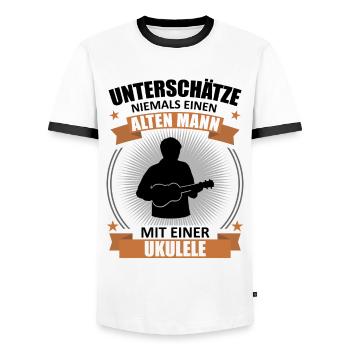 Old Man Ukulele Wisdom - Men's Ringer Shirt - white/black - Front - AI Model Female 172 light (172cm) & AI Model Male 178 dark (178cm)