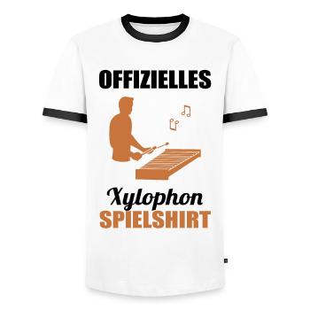 Xylophone Virtuoso Official Game Shirt - Men's Ringer Shirt - white/black - Front - AI Model Female 172 light (172cm) & AI Model Male 178 dark (178cm)