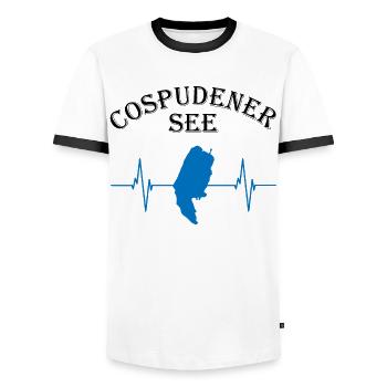 Lake Cospuden Heartbeat Nature Magic - Men's Ringer Shirt - white/black - Front - AI Model Female 172 light (172cm) & AI Model Male 178 dark (178cm)