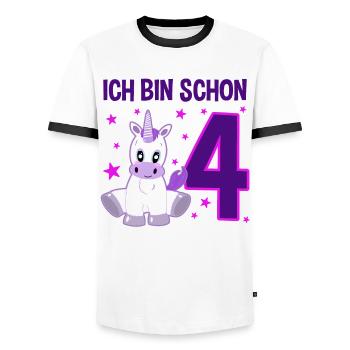 Einhorn Glitzerparty 4 Jahre Zauber - Männer Kontrast-T-Shirt - Weiß/Schwarz - Vorne - AI Model Female 172 light (172cm) & AI Model Male 178 dark (178cm)