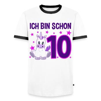Licorne Glamour 10 ans de jubilation - T-shirt contrasté Homme - blanc/noir - Devant - AI Model Female 172 light (172cm) & AI Model Male 178 dark (178cm)