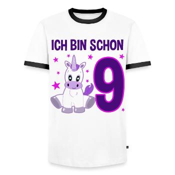 Einhorn Wunder 9 Jahre Geburtstagszauber - Männer Kontrast-T-Shirt - Weiß/Schwarz - Vorne - AI Model Female 172 light (172cm) & AI Model Male 178 dark (178cm)