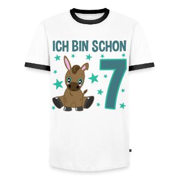 Seven Year Old Party Ass Lucky Charm - Men's Ringer Shirt - white/black - Front - AI Model Female 172 light (172cm) & AI Model Male 178 dark (178cm)