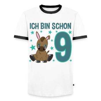 Nine-year-old donkey: Big party - Men's Ringer Shirt - white/black - Front - AI Model Female 172 light (172cm) & AI Model Male 178 dark (178cm)