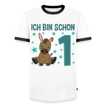 Cute donkey celebrates first birthday - Men's Ringer Shirt - white/black - Front - AI Model Female 172 light (172cm) & AI Model Male 178 dark (178cm)