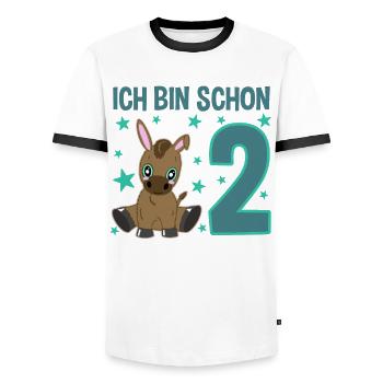 Two Year Old Naughty Birthday Donkey - Men's Ringer Shirt - white/black - Front - AI Model Female 172 light (172cm) & AI Model Male 178 dark (178cm)
