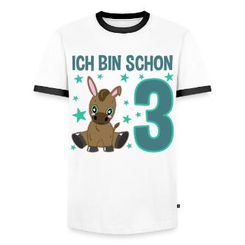 Three-year-old festival donkey congratulations motif - Men's Ringer Shirt - white/black - Front - AI Model Female 172 light (172cm) & AI Model Male 178 dark (178cm)