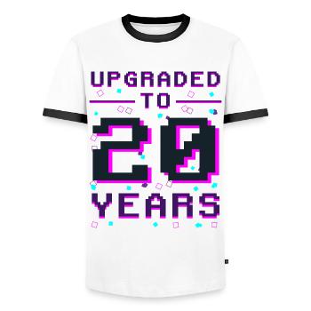 Two Decades of Gamers: Retro Hero 20 - Men's Ringer Shirt - white/black - Front - AI Model Female 172 light (172cm) & AI Model Male 178 dark (178cm)