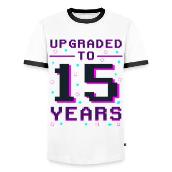 15 years: Gamer Retro Champion - Men's Ringer Shirt - white/black - Front - AI Model Female 172 light (172cm) & AI Model Male 178 dark (178cm)