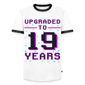 Gamer Jahrgang 19: Retro Spielmeister - Männer Kontrast-T-Shirt - Weiß/Schwarz - Vorne - AI Model Female 172 light (172cm) & AI Model Male 178 dark (178cm)