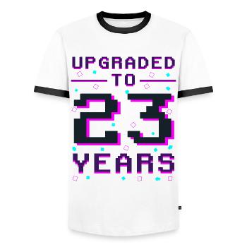 Epic Level 23 - Gamer Vintage Style - Men's Ringer Shirt - white/black - Front - AI Model Female 172 light (172cm) & AI Model Male 178 dark (178cm)