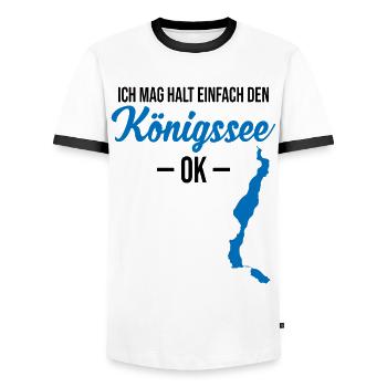 Königssee, simply great - To be clear! - Men's Ringer Shirt - white/black - Front - AI Model Female 172 light (172cm) & AI Model Male 178 dark (178cm)