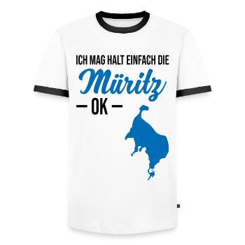 Simply Müritz love - No ifs and buts - Men's Ringer Shirt - white/black - Front - AI Model Female 172 light (172cm) & AI Model Male 178 dark (178cm)