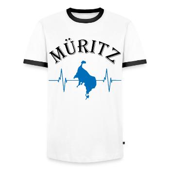 Le lac de Müritz au cœur - Expérience de la nature palpitante - T-shirt contrasté Homme - blanc/noir - Devant - AI Model Female 172 light (172cm) & AI Model Male 178 dark (178cm)