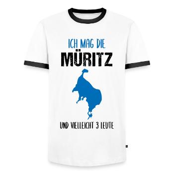 Müritz & 3 Friends - That's all it takes! - Men's Ringer Shirt - white/black - Front - AI Model Female 172 light (172cm) & AI Model Male 178 dark (178cm)