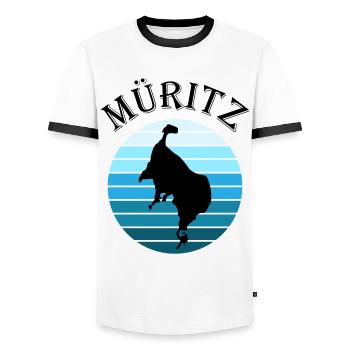 Müritzsee Kontur - Experience pure nature - Men's Ringer Shirt - white/black - Front - AI Model Female 172 light (172cm) & AI Model Male 178 dark (178cm)