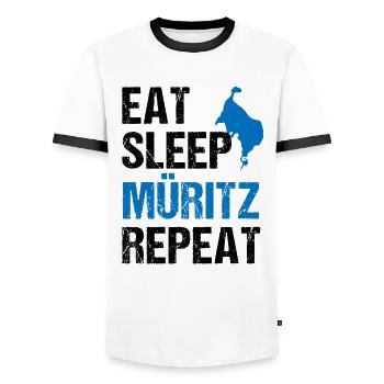 Müritz-Rhythmus: Essen, Schlafen, Erleben - Männer Kontrast-T-Shirt - Weiß/Schwarz - Vorne - AI Model Female 172 light (172cm) & AI Model Male 178 dark (178cm)