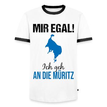 Müritz determination: Just off to the lake! - Men's Ringer Shirt - white/black - Front - AI Model Female 172 light (172cm) & AI Model Male 178 dark (178cm)