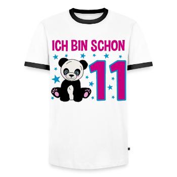 Eleventh Birthday – Panda Power - Men's Ringer Shirt - white/black - Front - AI Model Female 172 light (172cm) & AI Model Male 178 dark (178cm)