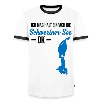 Simply Schweriner See Love - Men's Ringer Shirt - white/black - Front - AI Model Female 172 light (172cm) & AI Model Male 178 dark (178cm)
