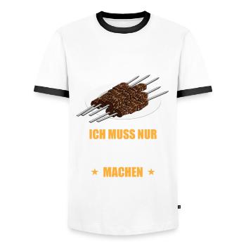 Eat Sleep Shashlik Repeat Lifestyle Gift - Men's Ringer Shirt - white/black - Front - AI Model Female 172 light (172cm) & AI Model Male 178 dark (178cm)