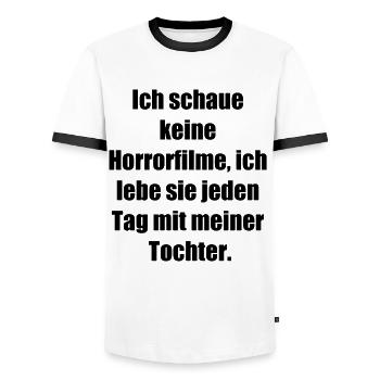 Maman de l’horreur - T-shirt contrasté Homme - blanc/noir - Devant - AI Model Female 172 light (172cm) & AI Model Male 178 dark (178cm)